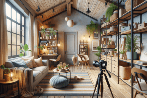 Prikaz notranje opreme za majhen dom, ki maksimizira prostor in svetlobo.