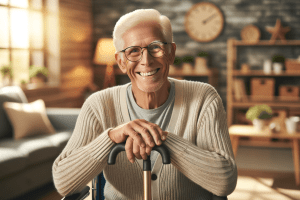 Prikaz starejših, ki uporabljajo rehabilitacijske pripomočke za boljše življenje.