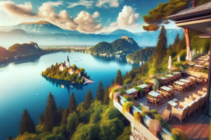 Prikaz slikovitih hotelov na Bledu z osupljivimi razgledi.