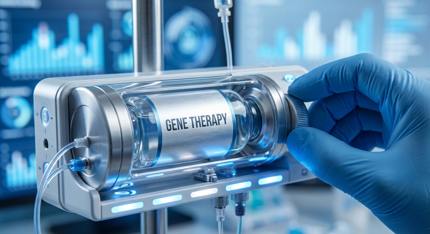 Prikaz napredne genske terapije izpostavlja visoke stroške in kompleksnost sodobne medicine.