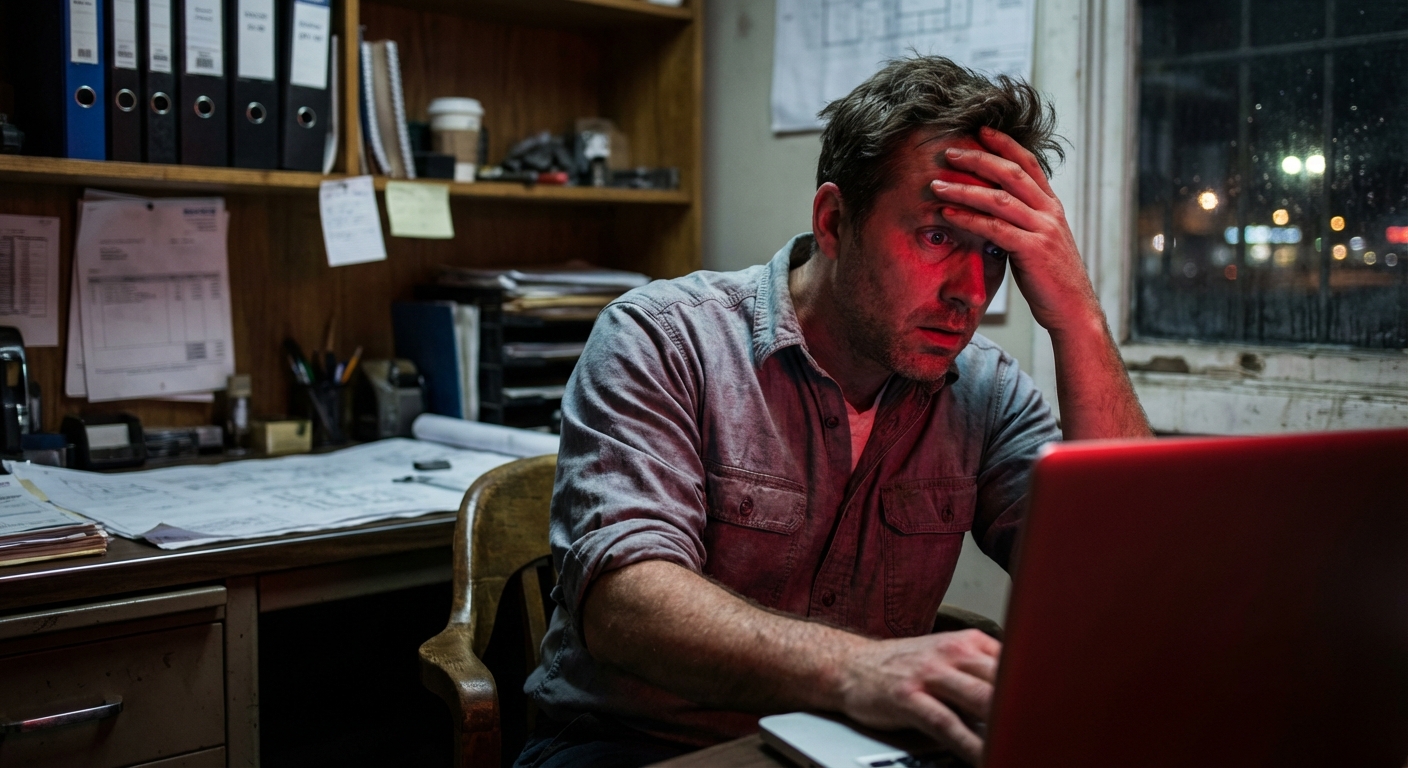 Podoba simbolizira kritično situacijo, ko slaba kibernetska varnost malih podjetij razkrije ranljivost za napade z izsiljevalsko programsko opremo.