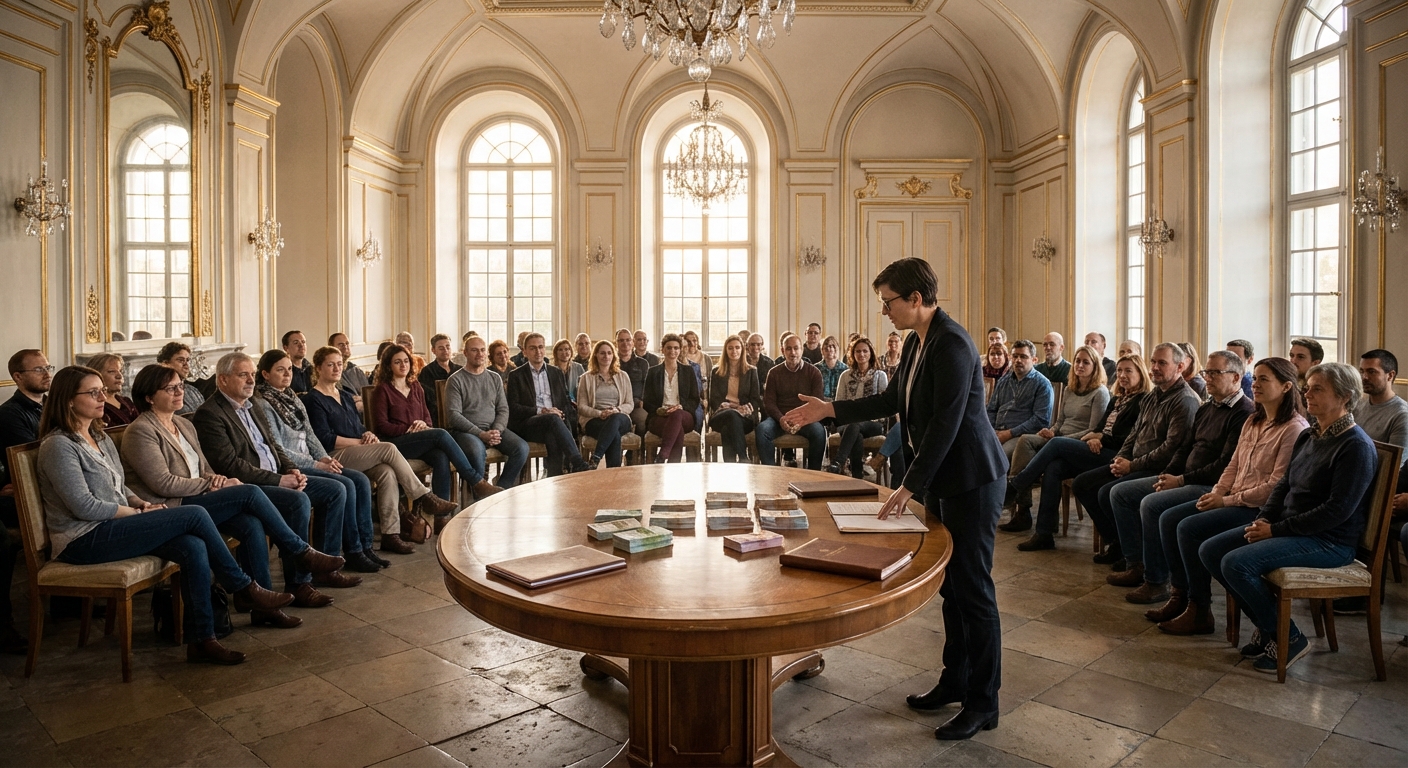 Marlene Engelhorn s svojo gesto opozarja na potrebo po reformah za večjo socialno pravičnost in enakost.