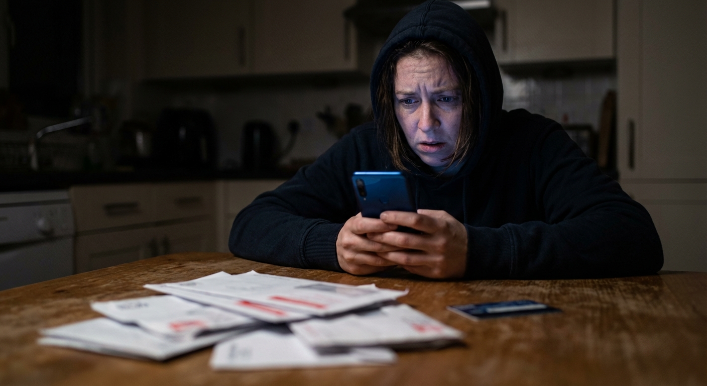 Scena prikazuje pogosto past lovljenja izgub, ki posameznika potiska v še globlje finančne težave in stiske.